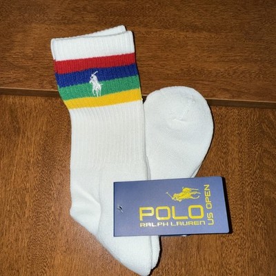 Polo Ralph Lauren US Open Crew Socks - White - Lg - 1 Pair