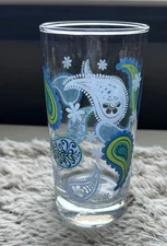 Retro Libbey Crisa Paisley Blue and Green 6" Glass Cocktail Tumbler Replacement
