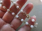 ANTIQUE VINTAGE GOLD TONE ART DECO MILK GLASS WHITE BEADS CHARM BRACELET OLD UK