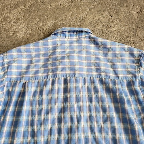 Vintage Y2K Point Zero Gingham Shirt Size M Blue Textured Button Up Summer Beach - Picture 6 of 9
