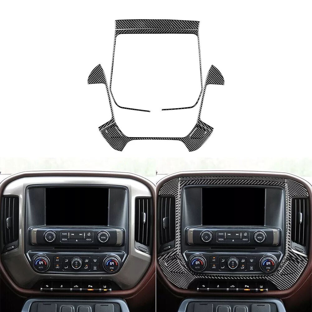 7Pcs Interior Center Console Carbon Fiber Frame Trim For Silverado SIERRA 14-18