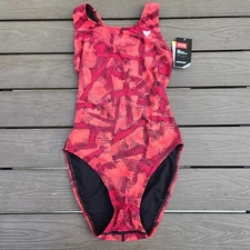 TYR Durafast Lite YOUTH Girls VESUVIUS MaxBack 1pc Swimsuit - Red Size 22 New