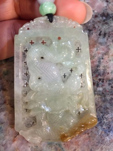 Antique Hand Carved Old Green Icy Jade Jadeite Dragon Pendant Necklace Grade A18 - Picture 4 of 12