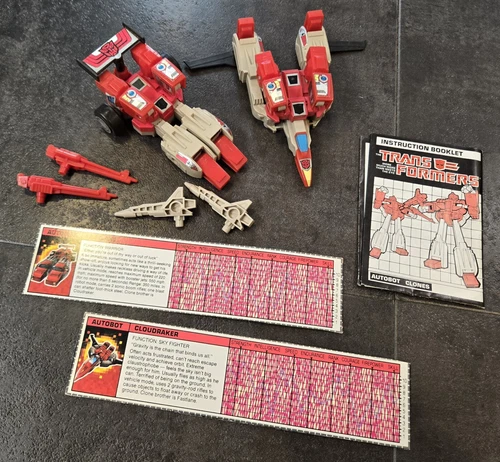 1987 G1 TRANSFORMERS FASTLANE & CLOUDRAKER COMPLETE w MANUAL & SPEC VINTAGE NICE
