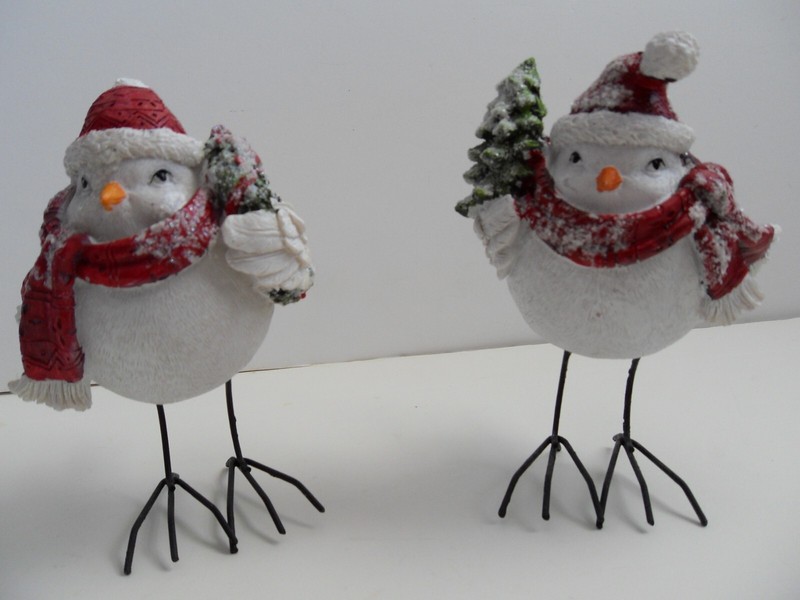2x Christmas Glitter Sparkle Resin Birds Figurine  "4x6"