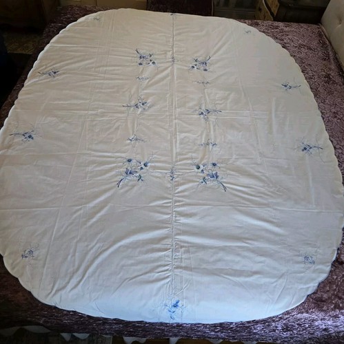 Vintage Beige mit Blau Hand Bestickt Blumen Oval Tischdecke 64"× 82" - Bild 2 von 13