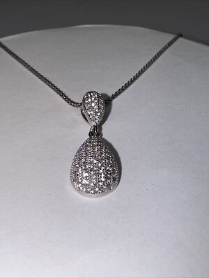 Sterlingsilber Pflasterstein Birnentropfen Anhänger/Kette. Rhodiniert