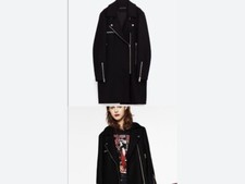 Zara Beautiful Coat With Lots Of Silver Zippers, women’s Wool Coat SZ M