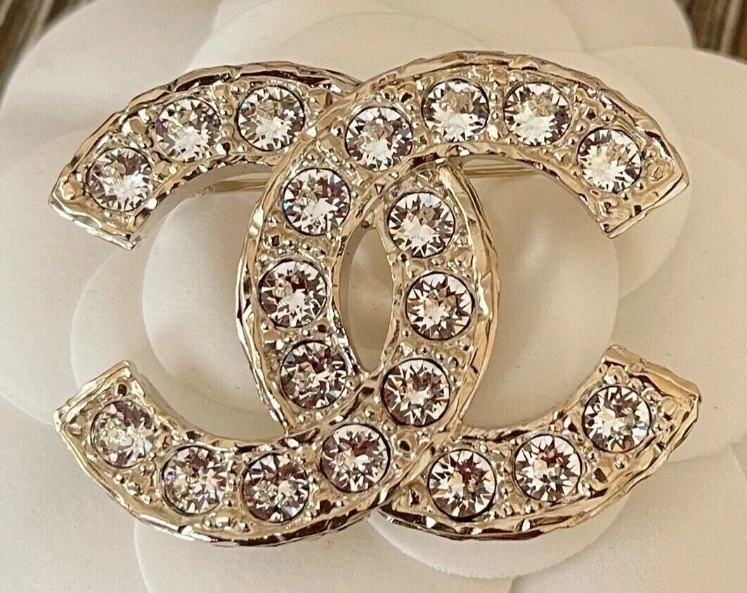 Chanel CC Gold Metal Rhinestone Pin Brooch (Authentic Pre-Owned)