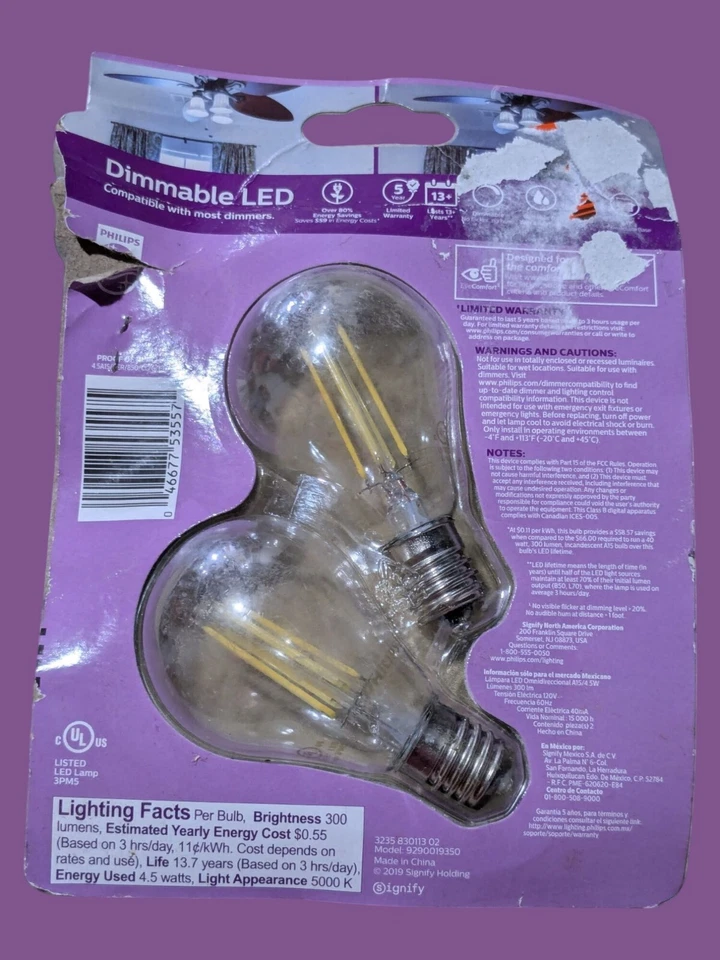 Philips Dimmable LED A15 Fan Bulbs 40W Replacement Daylight 300 Lumens In/Outdr - Image 3 of 3
