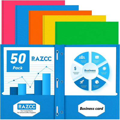 Two Pocket Folders,  50 Pack Two Pocket Folders with Prongs
