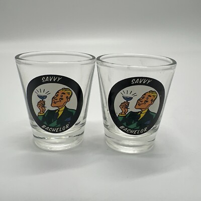 Vintage Hipster's Choice Savvy Bachelor Set Of 2 Shot Glasses Bar Novelty