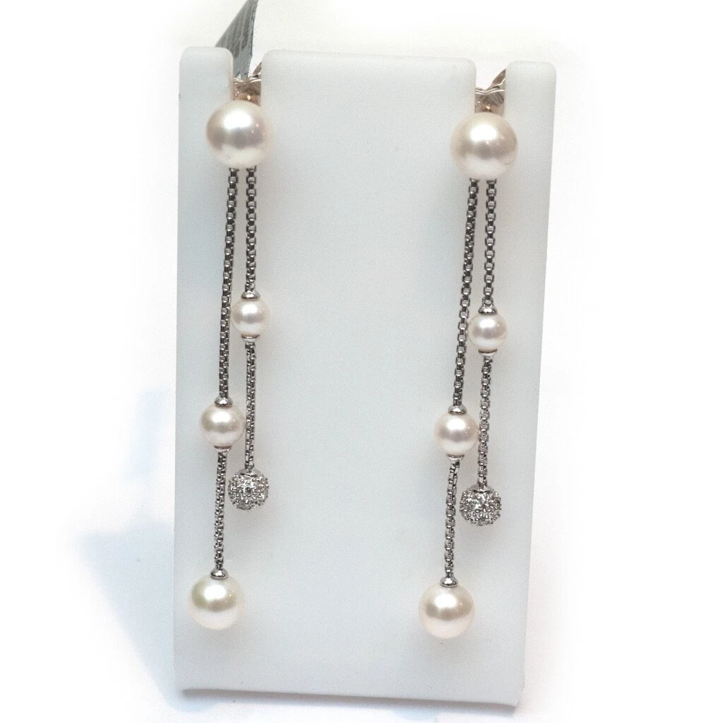 Nuovi orecchini pendenti goccia perle DAVID YURMAN 2 file in scatola argento perle e diamanti