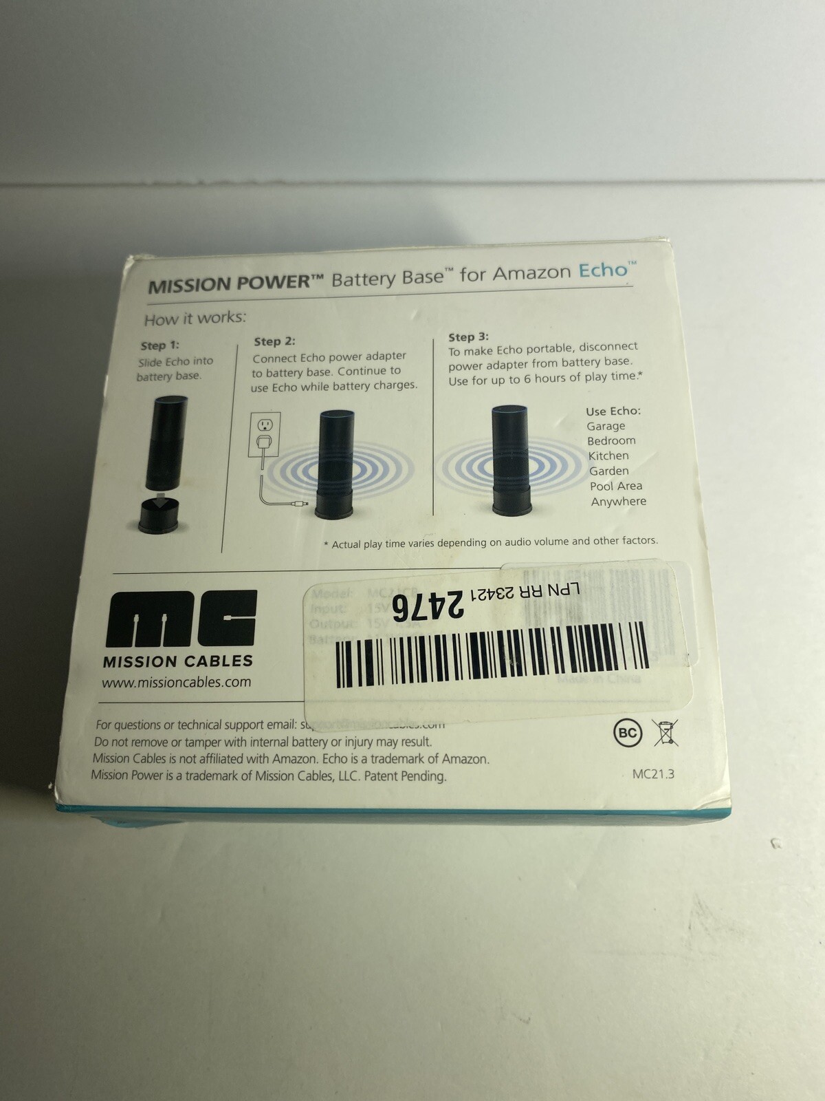 mission power battery base for amazon echo