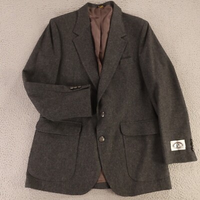 VTG Tweed Jacket M Gray Heather 100% Wool Flannel Patch Pockets USA 41R NEW