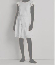 $125 Ralph Lauren Women's White Eyelet Jersey Blouson Dress Size 16