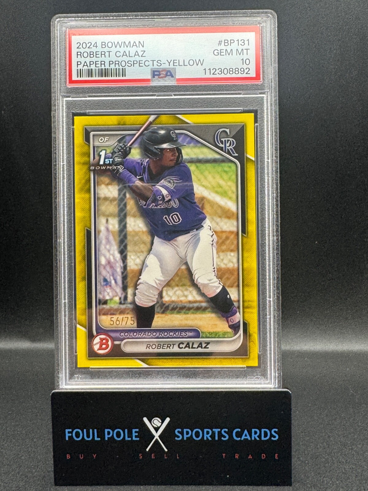 2024 Bowman - Prospects Robert Calaz #BP-131 Yellow Border 56/75 PSA 10
