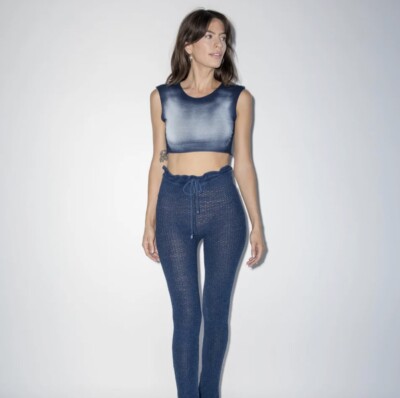 Knorts Nice Knits Crop Tank Top M Indigo Blue Denim Basics Ombré Women s NWT