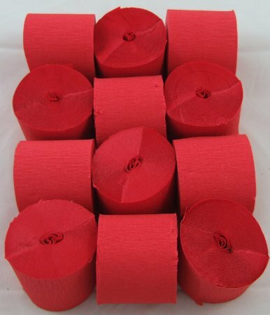 12 Red Crepe paper EACH Streamer 45mm x 10metres quauliy decoration