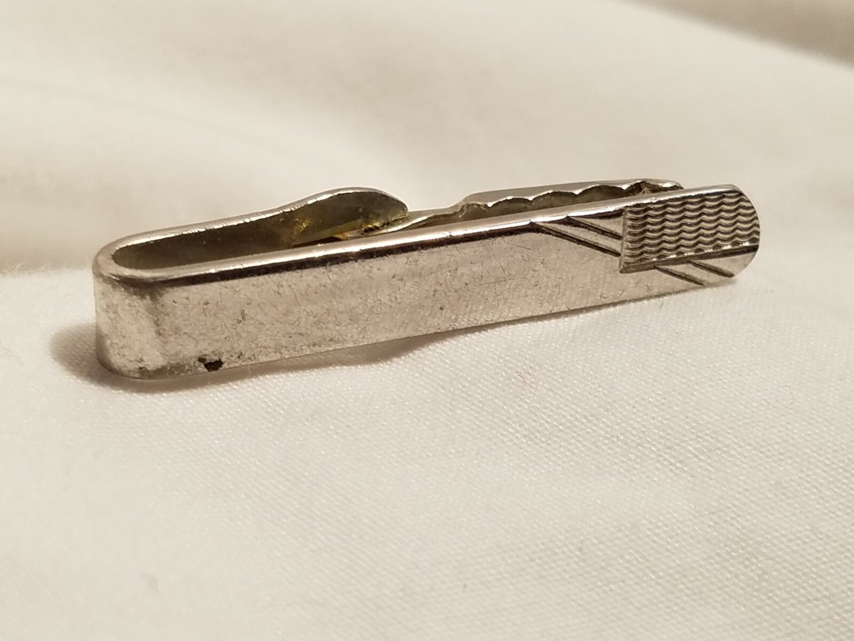 Shields Silver Tone Tie Tack Bar Clasp Engraved Suit Tie Dress Shirt | eBay