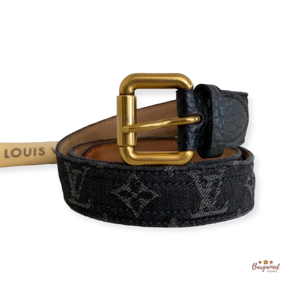 Mens Designer Clothes  LOUIS VUITTON leather belt with gold buckle 79