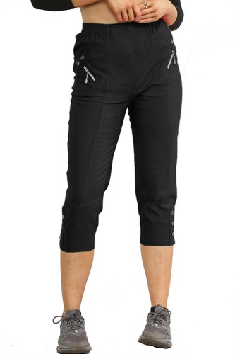 Ladies Women Cropped Trousers Stretchy 