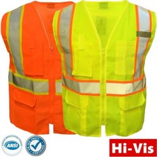 Safety Work Hi Vis ANSI Class 2 Reflective Tape Neon Lime Vest High Visibility
