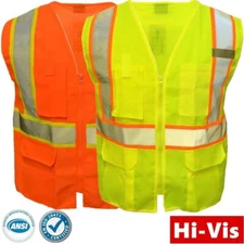 Safety Work Hi Vis ANSI Class 2 Reflective Tape Neon Lime Vest High Visibility
