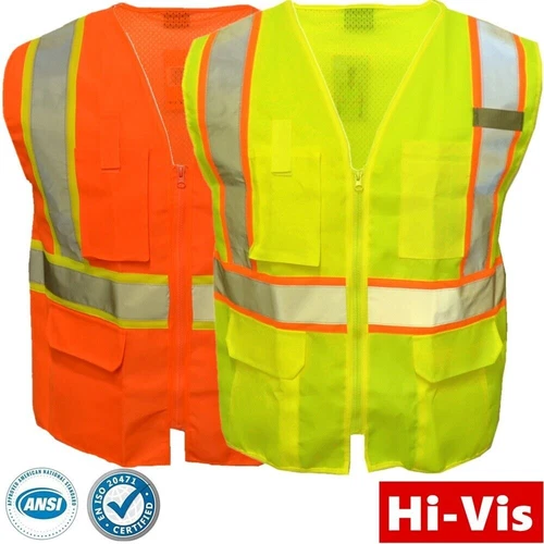 Safety Work Hi Vis ANSI Class 2 Reflective Tape Neon Lime Vest High Visibility - product listing photo