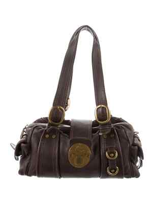 Etro Brown Leather Shoulder Bag. Pegaso Logo.