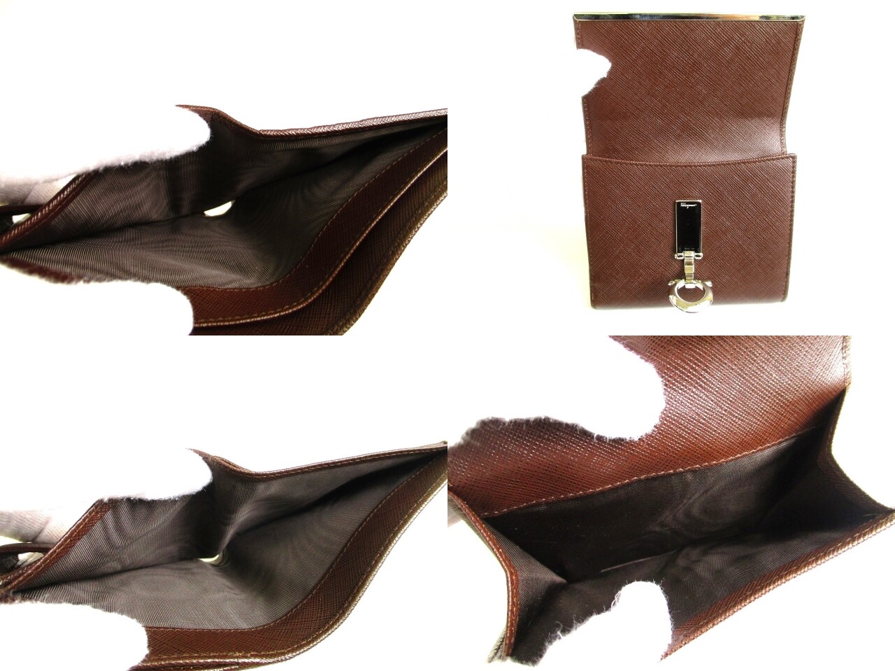 Auth Salvatore Ferragamo Gancini Dark Brown Leather Bifold Wallet #9578 image 9