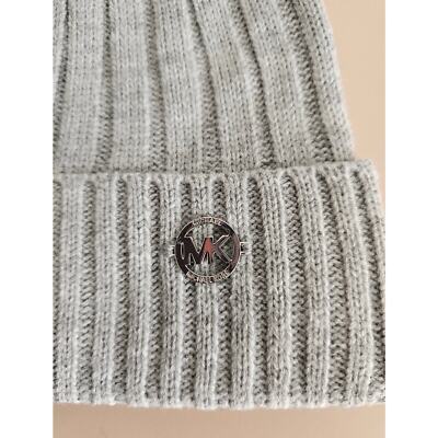 Michael Kors Light Gray Pom Pom Beanie Ribbed Knit Women\'s Hat NWT Michael Kors/ MK UNISEX Ribbed Knit Pom Pom beanie style hat  main image 4