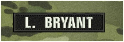 NAME TAPES EMBROIDERY PATCH 1X5'' HOOK ON BACK WHITE ON BLACK