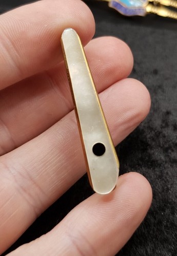 Vintage Gold Tone Mother Of Pearl Art Deco Style Design Tie Bar Clip. Short Size - Picture 3 of 8