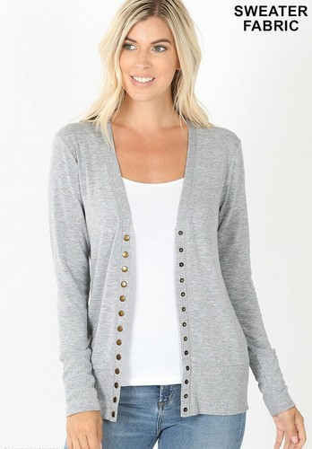 Women Snap Button Front V-Neck Soft Stretch Rayon Blend Fabric Sweater Cardigan - Picture 51 of 64