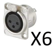 (6 Pack) Neutrik NC3FD-L-1 Female XLR Nickel Panel Mount Jacks FREE US SHIPPING