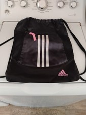 Adidas Drawstring Gym Sack Backpack Black 3 Stripes Mesh Pockets Sports Logo Bag