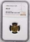 NobleSpirit GOLD 1986 $5 American Eagle 1/10th Oz NGC MS 69