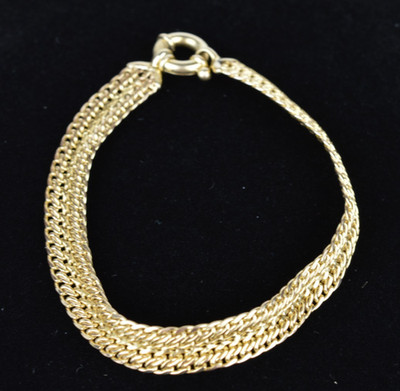 Vintage Milor Italy 14K Yellow Gold Multi-Strand Mesh Chain Bracelet 8 In, 9.2g
