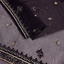 Indian Vintage Hand Embroidered Purple Net Dupatta Zardozi Zari Stole Veil Scarf