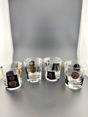 Set of 4 Early US Coin Design Whiskey Glasses Liberty, Eagle Gold Lowball Rocks