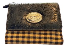 Longaberger Wallet Gingham Pattern-Black Faux Leather with Tan