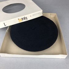 Hoquy de Luxe Beret Navy Blue Wool France Basque Hat Size L in box Vintage 1980s