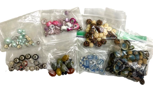 7 Lots of Beads for Jewelry Making Crafts Bracelets Pinks Blacks Greens Blues