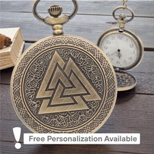 Viking Valknut Nordic Pocket Watch   Personalized Mythic Rune Symbol Vintage