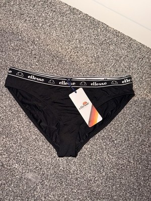 Ellesse Heritage Women's Tape Bikini Briefs Black Size 12 New With Tags Lingerie