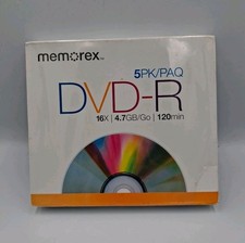 Sealed Memorex 5 Pack DVD-R 16x 4.7GB 120 Min, Wear To Box And Seal
