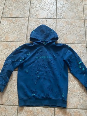 Givenchy Destroyed Hoodie Blue Royal Blue Oversized M