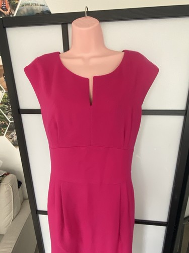 Hobbs Pink 100% Wool Short Sleeve Dress Size 16 Waist Detail With Pleating - Picture 7 of 12