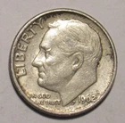 1962 P ROOSEVELT DIME, 90% Silver in circulated condition